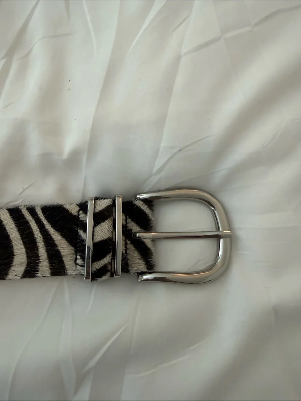 Zebra Print Leather Belt with Silver Buckle - Women Accessories